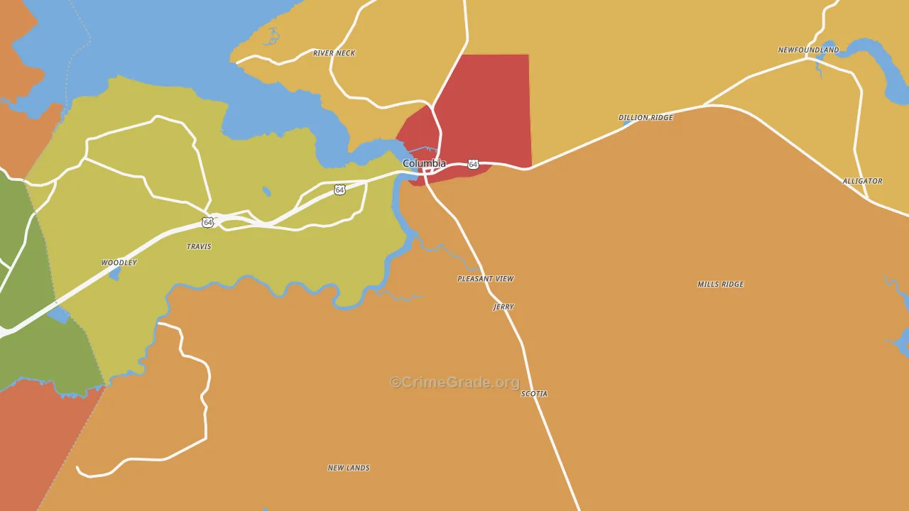 Tyrrell County, NC Map of Theft Rates
