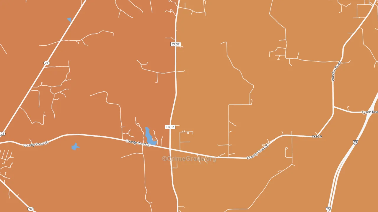 Tyson, AL Map of Theft Rates