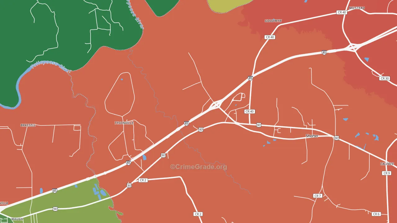 Tysonville, AL Map of Theft Rates