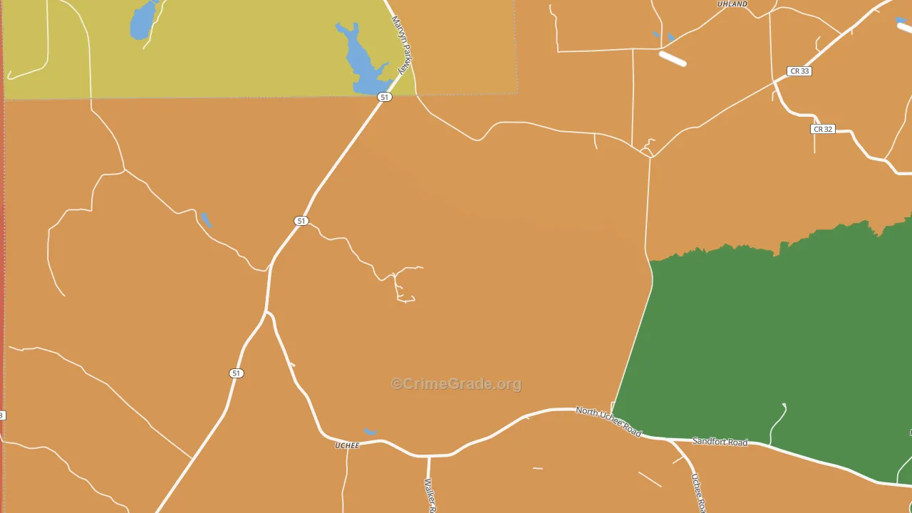 Uchee, AL Map of Theft Rates