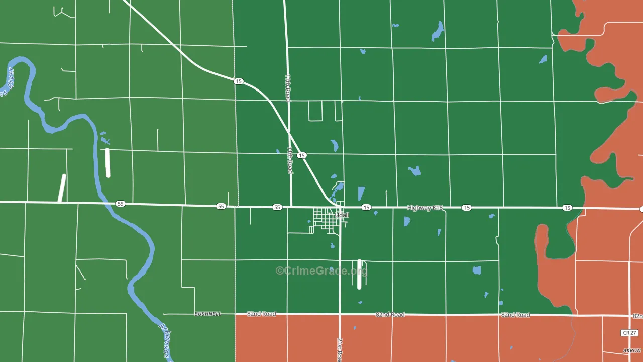 Udall, KS Map of Theft Rates