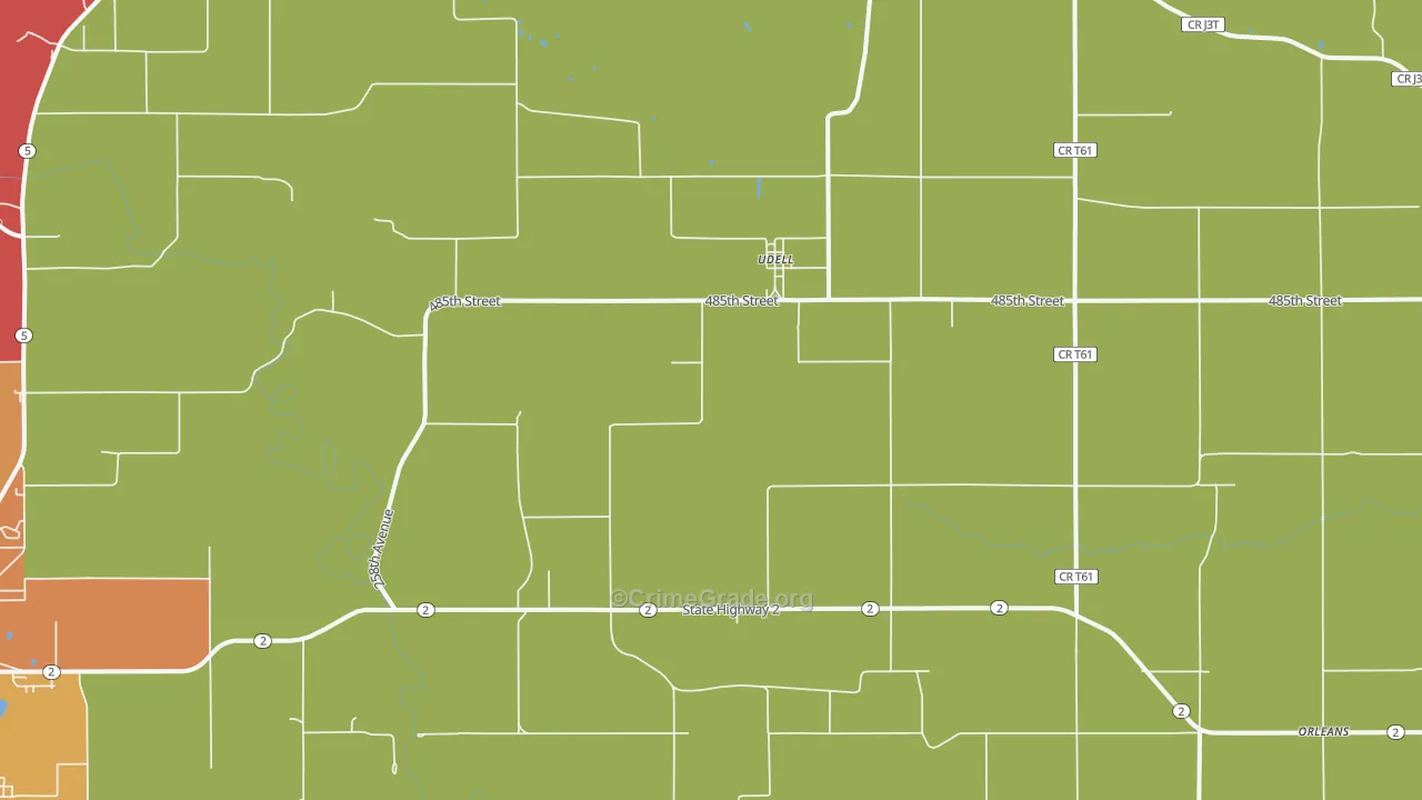 Udell, IA Map of Theft Rates