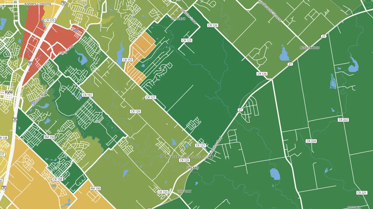 Uhland, TX Map of Theft Rates