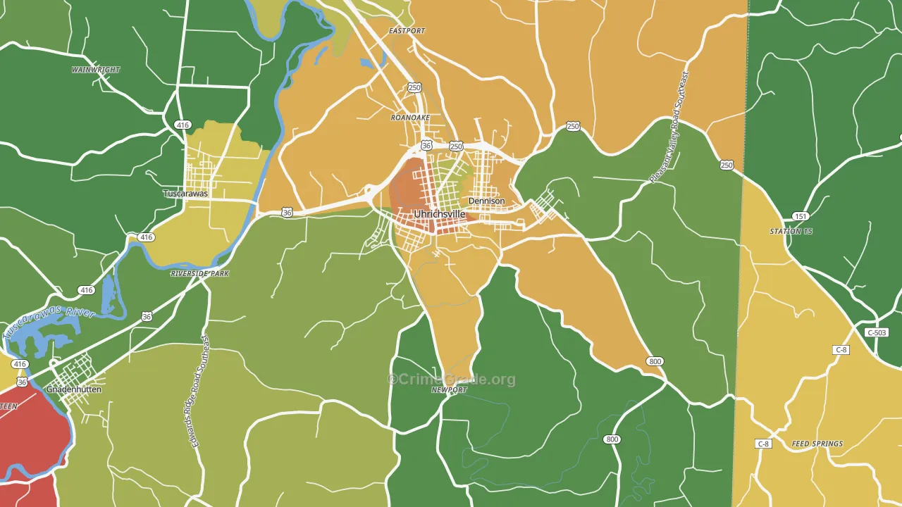 Uhrichsville, OH Map of Theft Rates