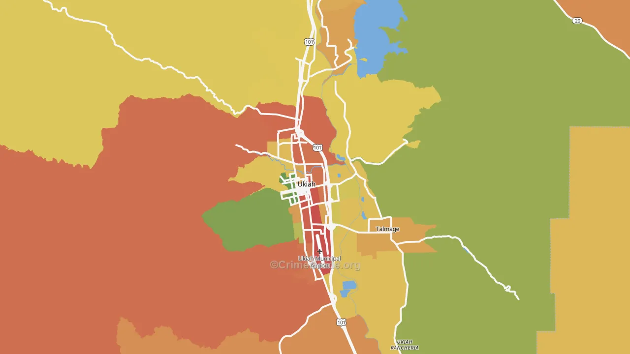 Ukiah, CA Map of Theft Rates