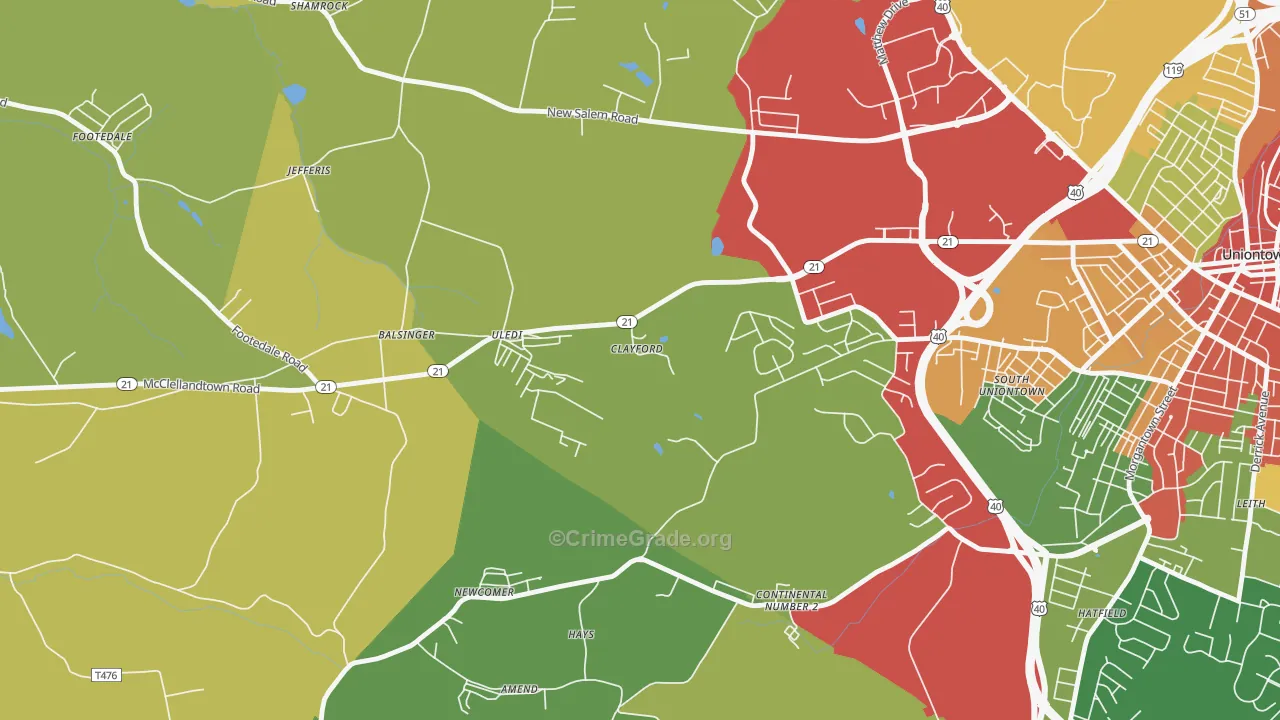 Uledi, PA Map of Theft Rates