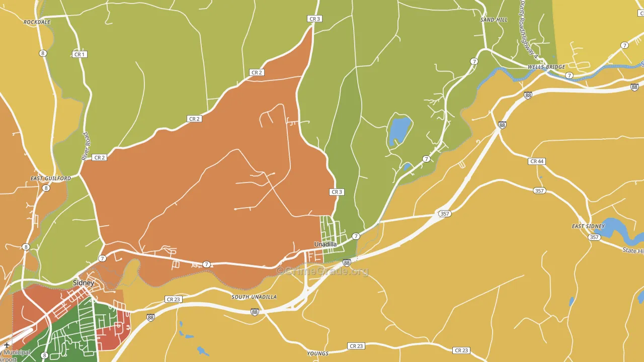 Unadilla, NY Map of Theft Rates