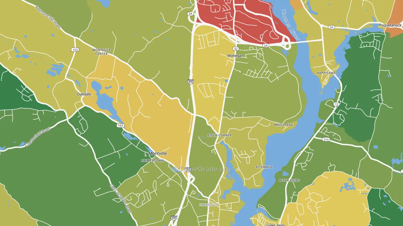 Uncasville, CT Map of Theft Rates