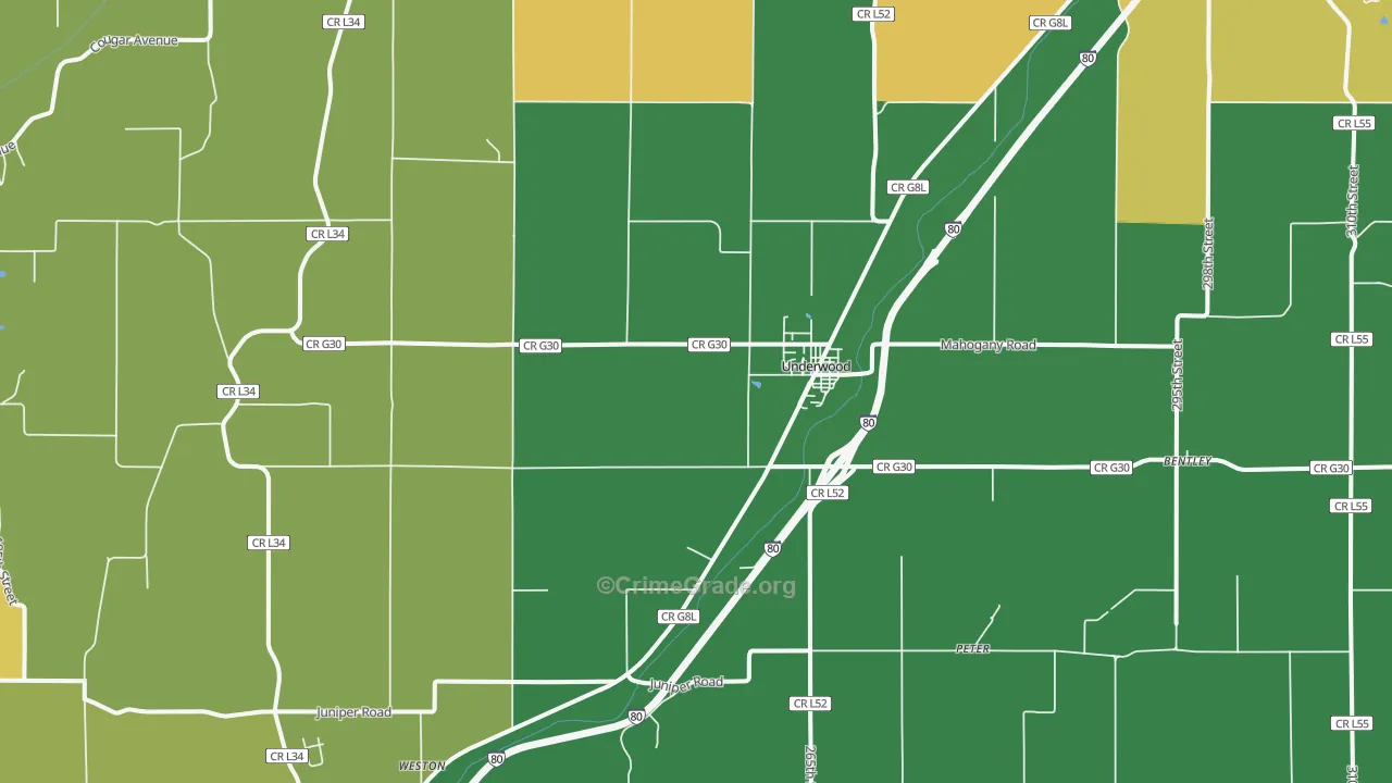 Underwood, IA Map of Theft Rates