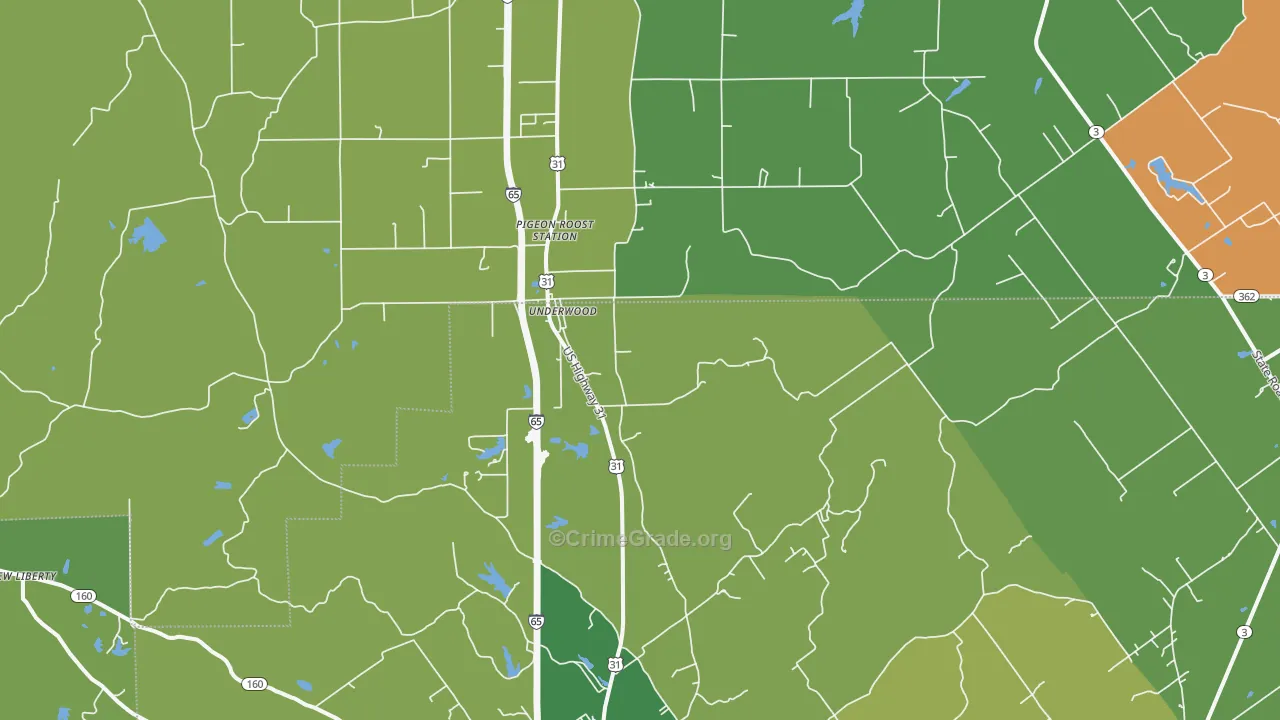 Underwood, IN Map of Theft Rates