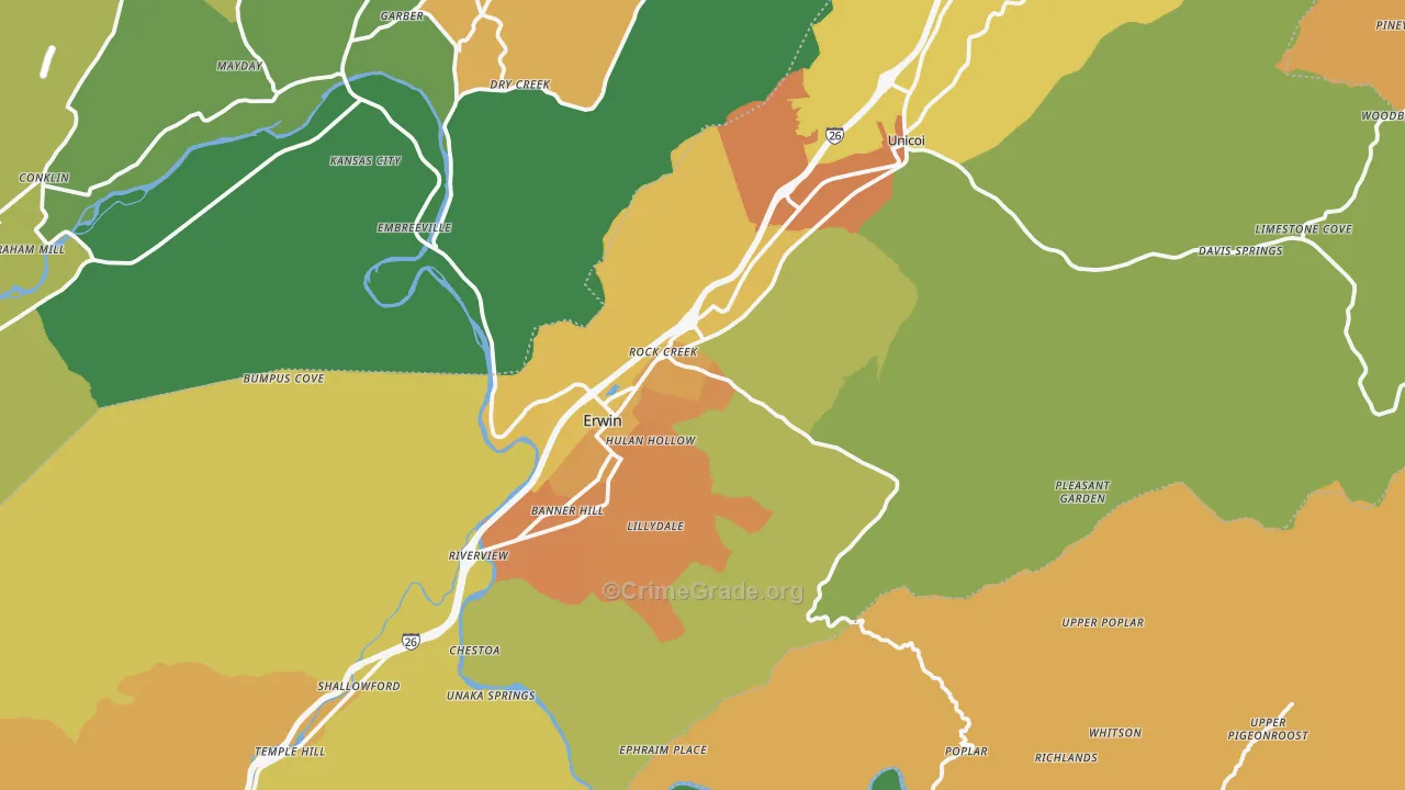 Unicoi County, TN Map of Theft Rates