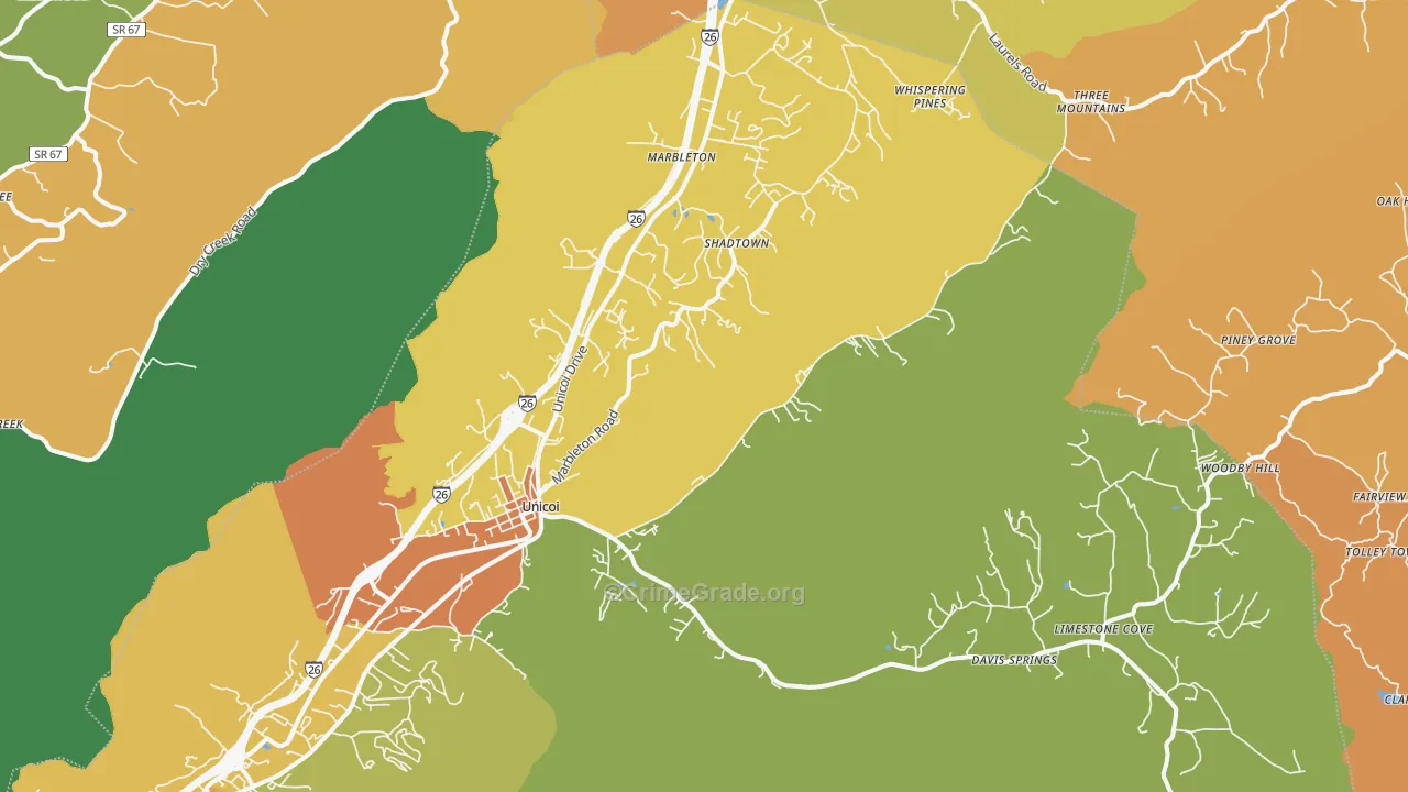 Unicoi, TN Map of Theft Rates