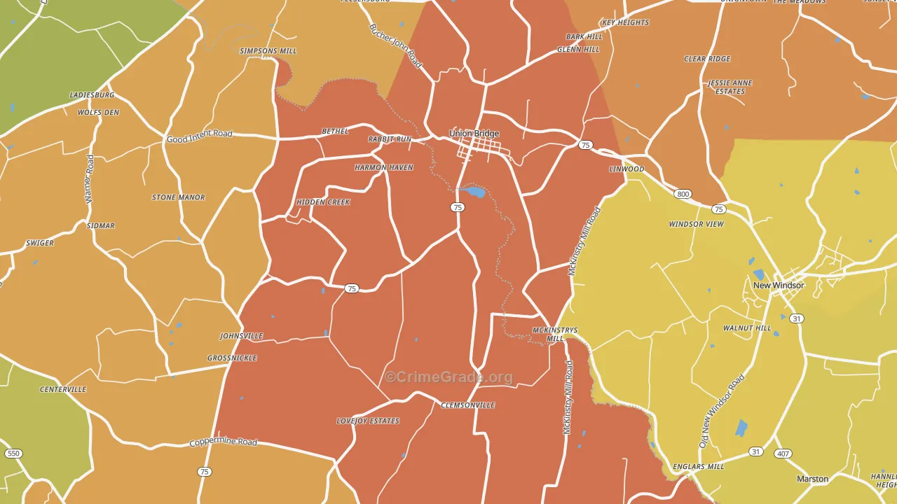 Union Bridge, MD Map of Theft Rates