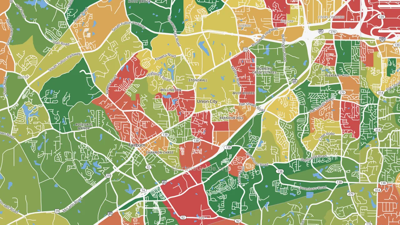 Union City, GA Map of Theft Rates