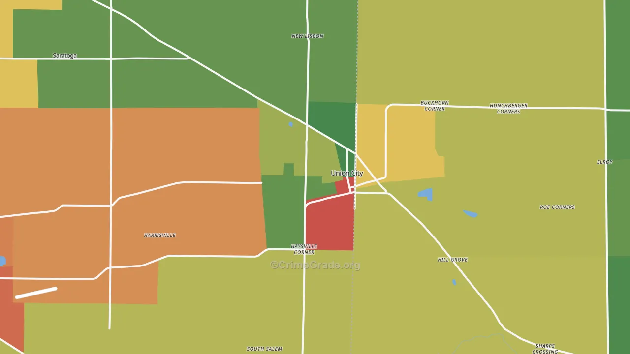 Union City, IN Map of Theft Rates