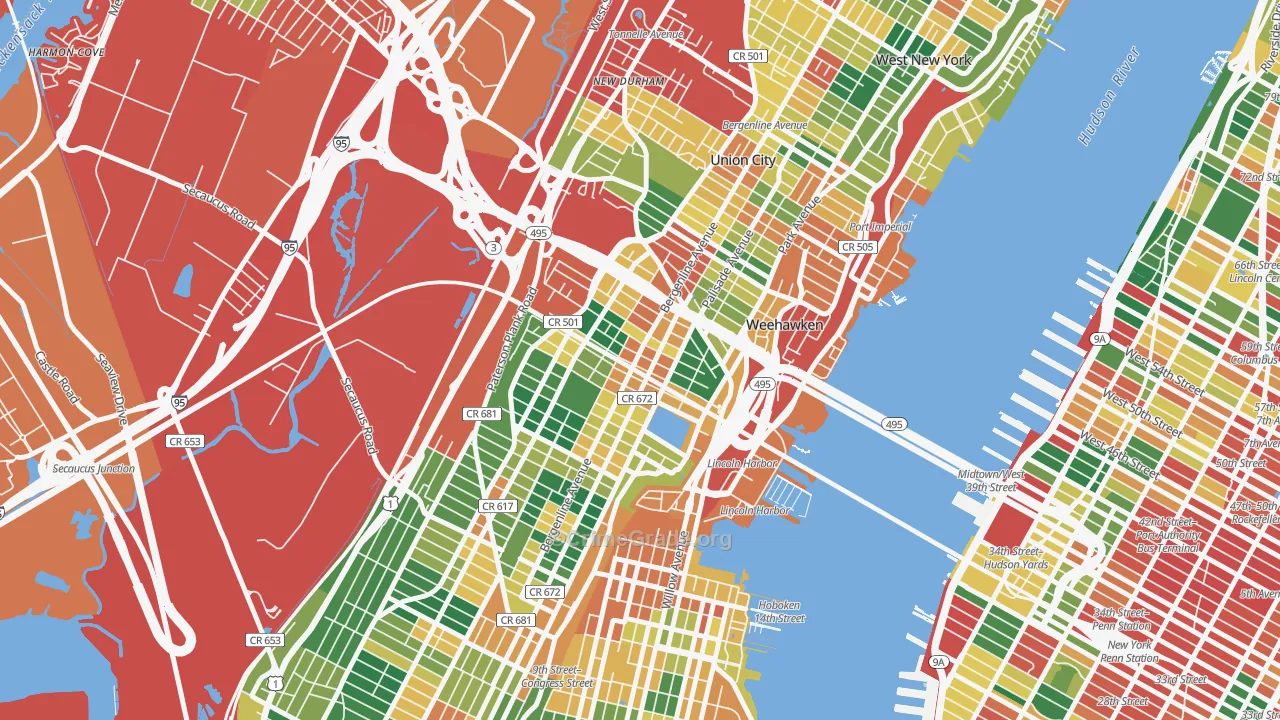 Union City, NJ Map of Theft Rates