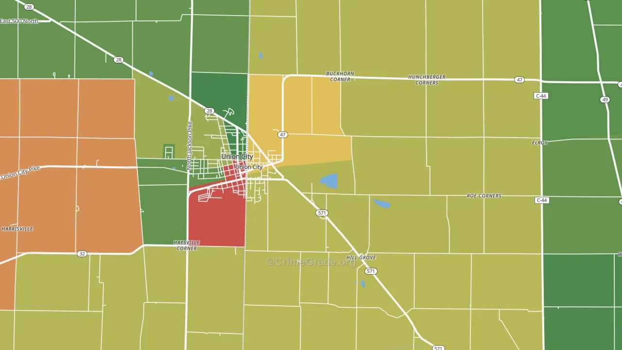Union City, OH Map of Theft Rates