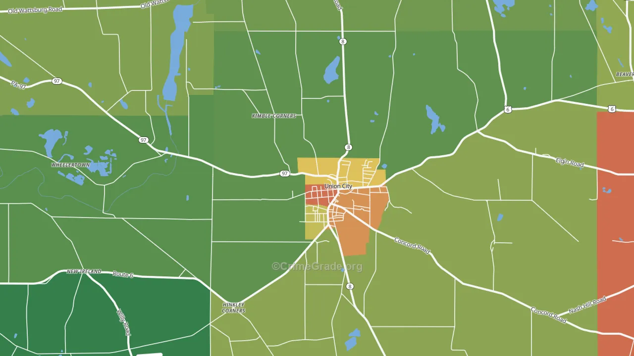 Union City, PA Map of Theft Rates