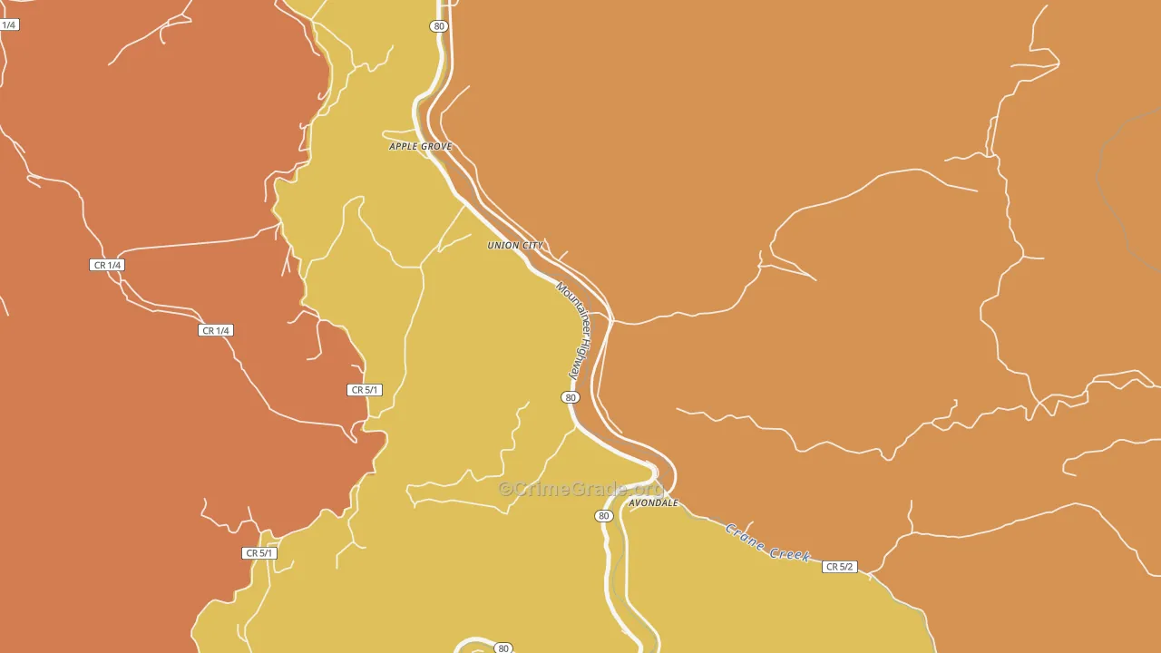 Union City, WV Map of Theft Rates
