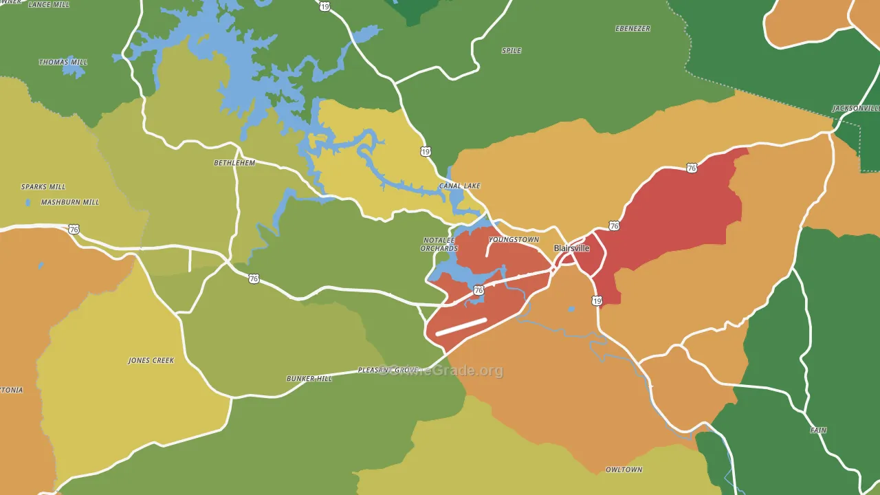 Union County, GA Map of Theft Rates