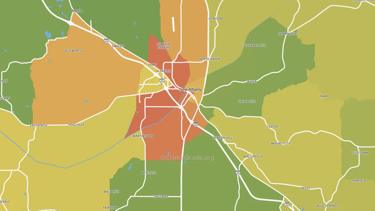 Union County, MS Map of Theft Rates