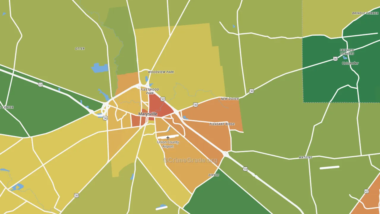 Union County, OH Map of Theft Rates