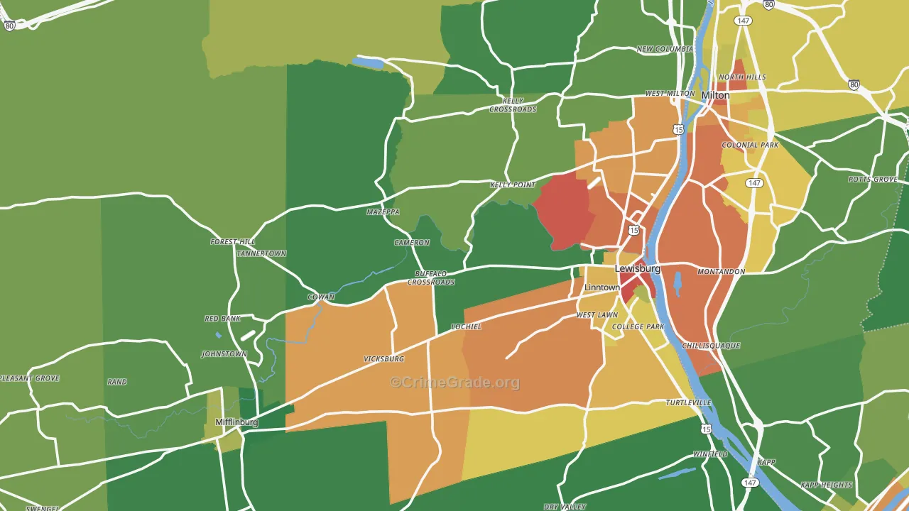 Union County, PA Map of Theft Rates