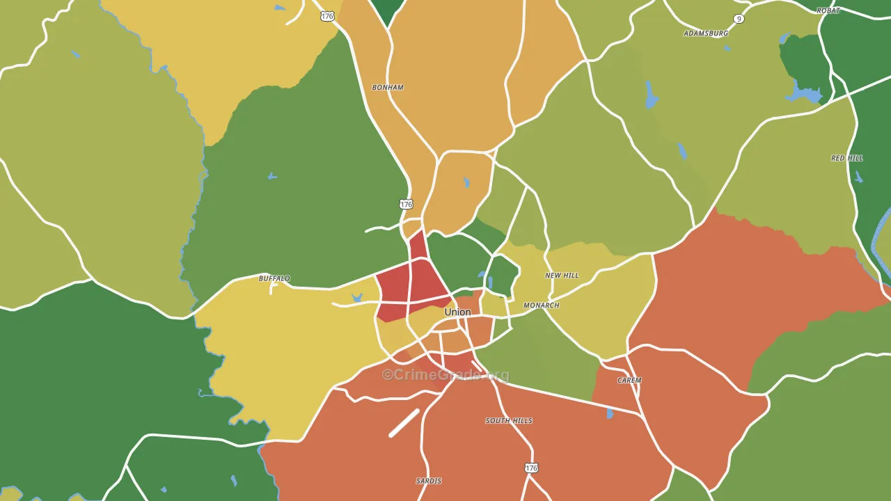 Union County, SC Map of Theft Rates