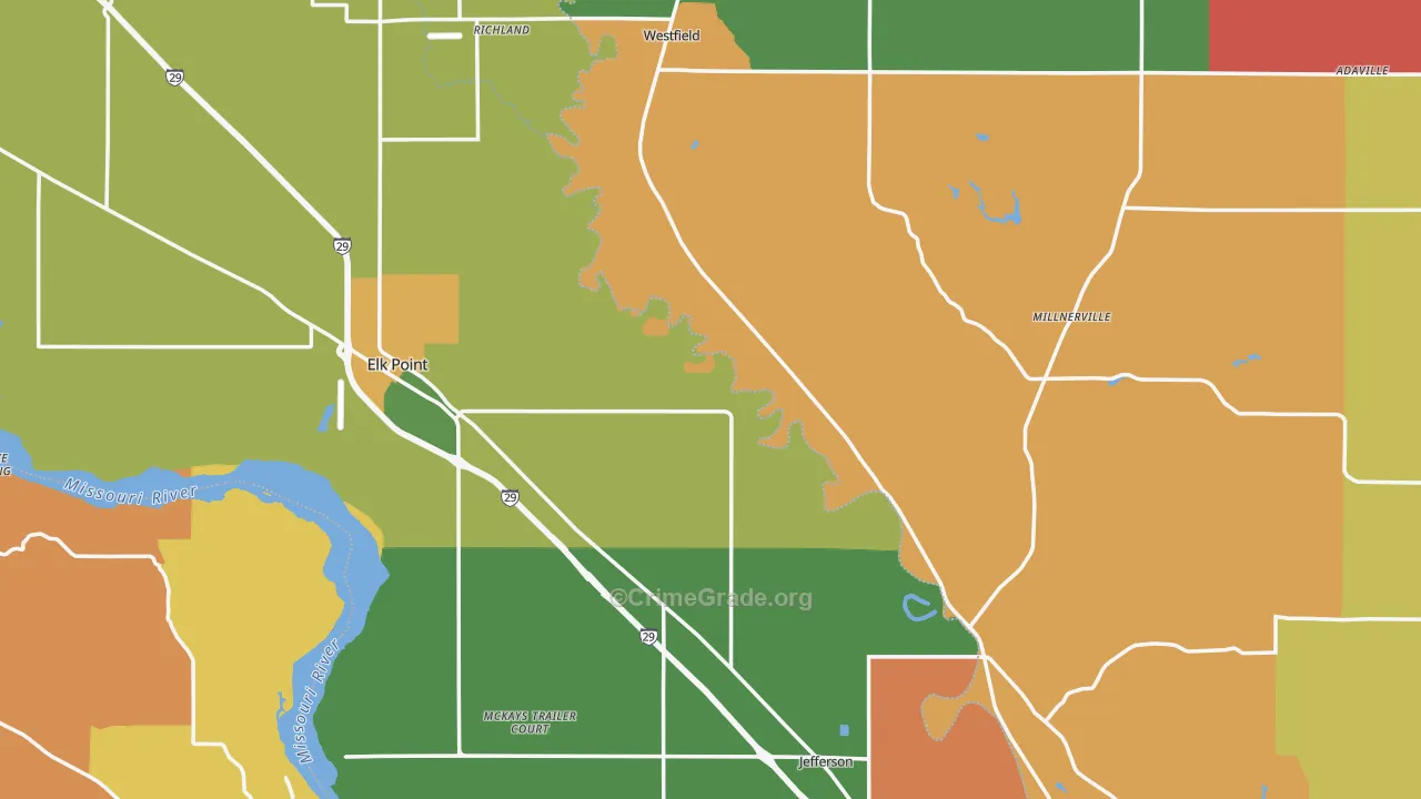 Union County, SD Map of Theft Rates
