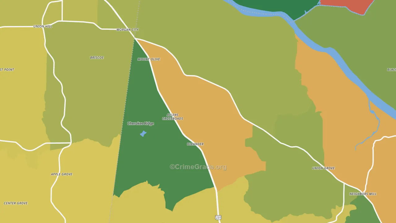 Union Grove, AL Map of Theft Rates