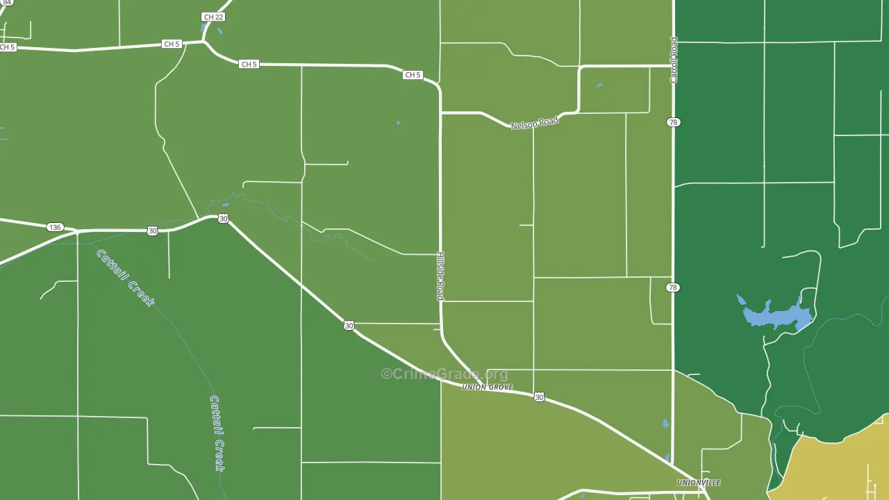 Union Grove, IL Map of Theft Rates