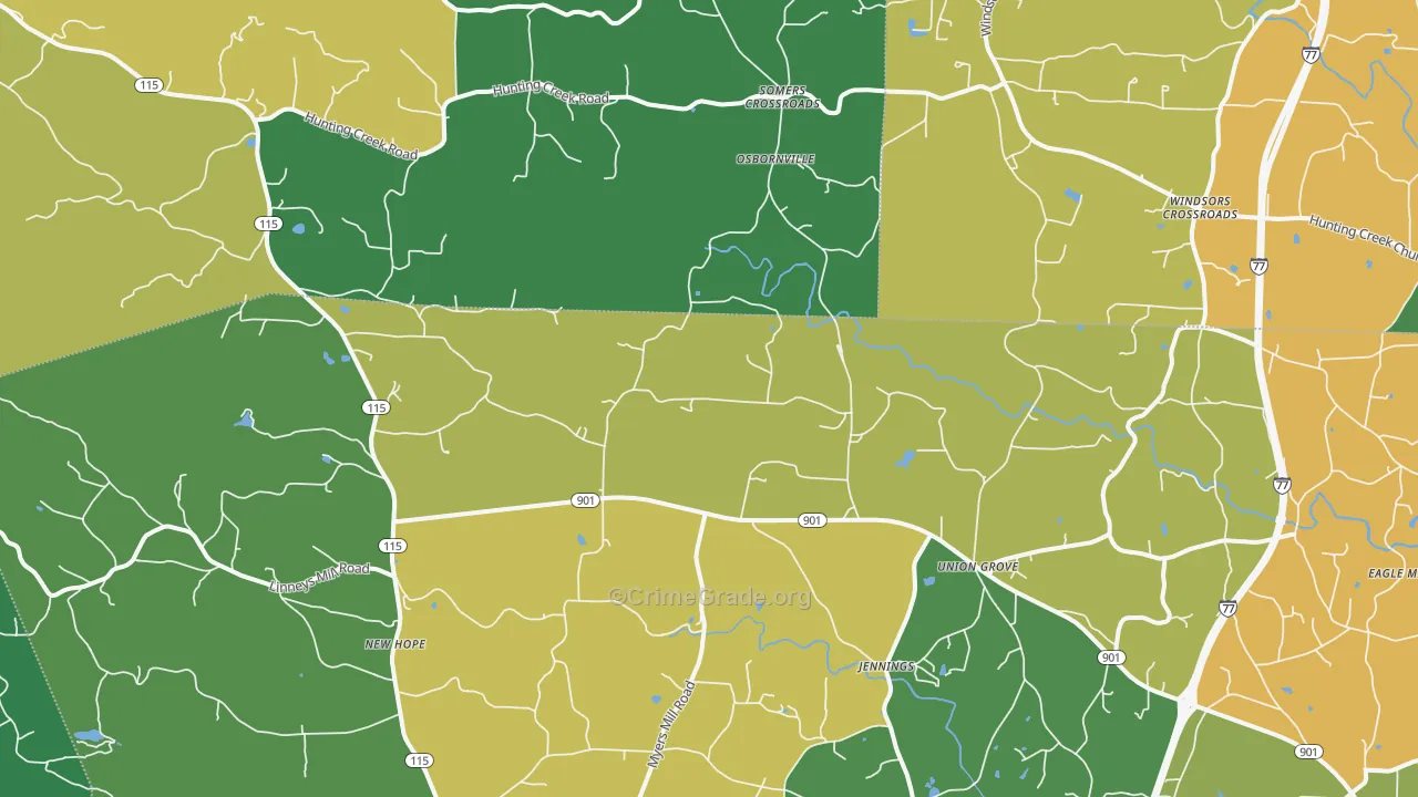 Union Grove, NC Map of Theft Rates