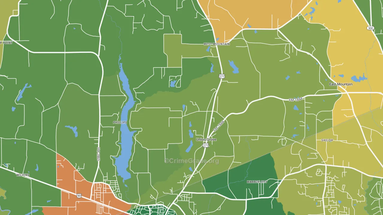 Union Grove, TX Map of Theft Rates
