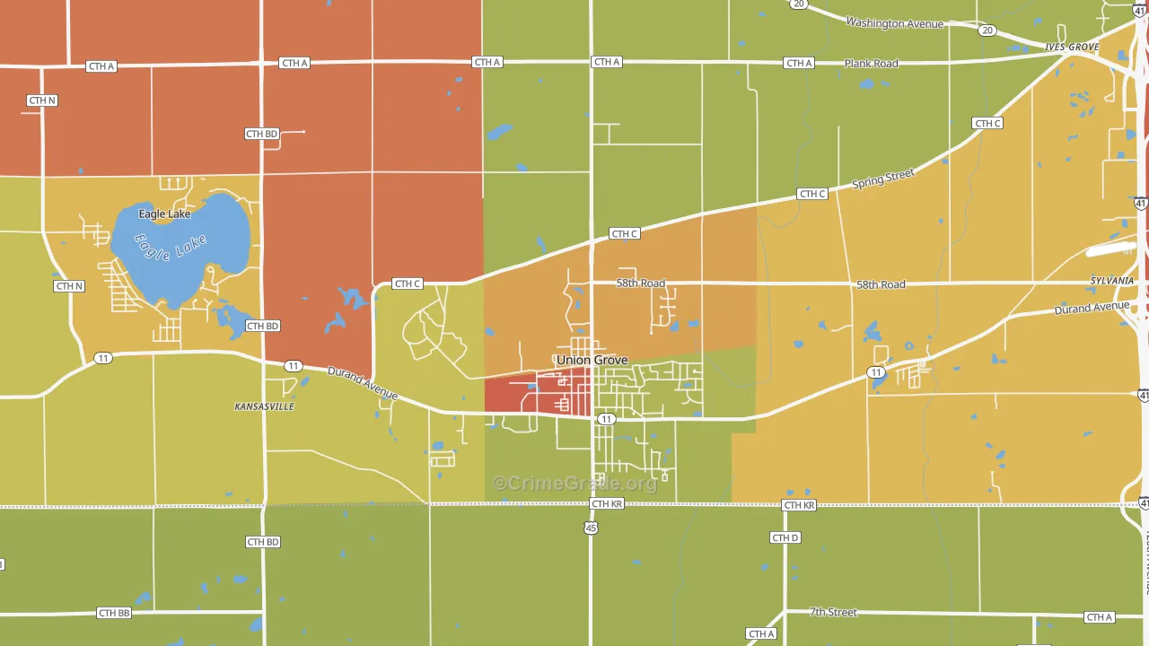 Union Grove, WI Map of Theft Rates