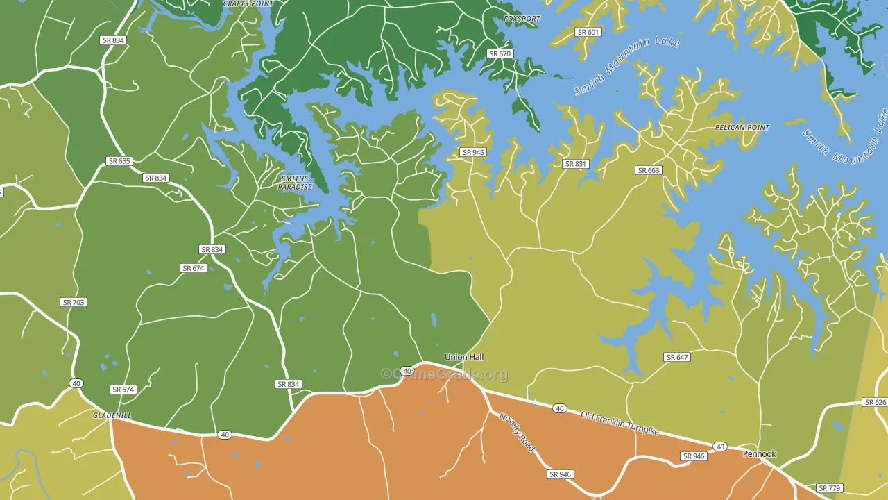 Union Hall, VA Map of Theft Rates