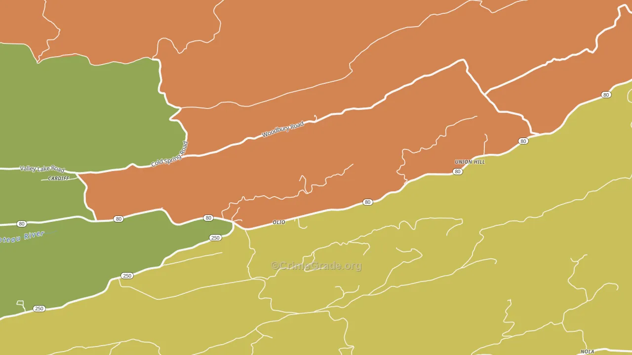 Union Hill, AR Map of Theft Rates