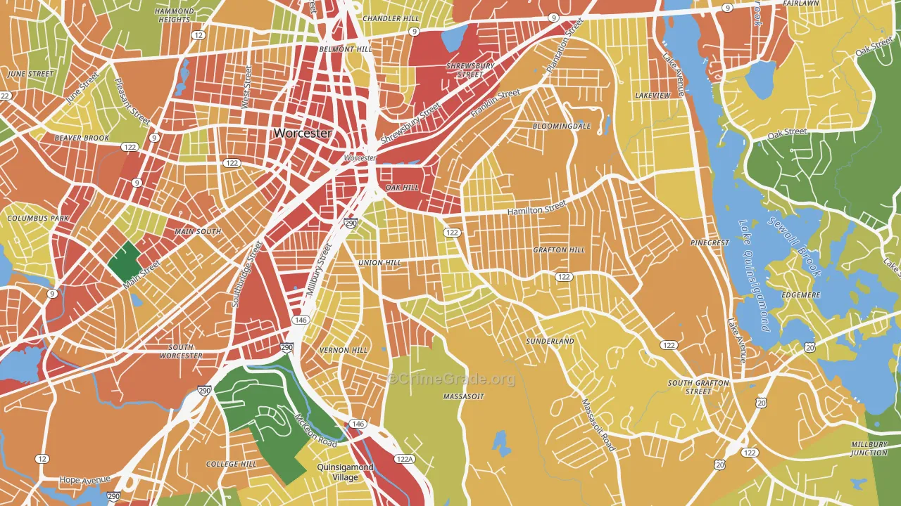 Union Hill, Worcester, MA Map of Theft Rates