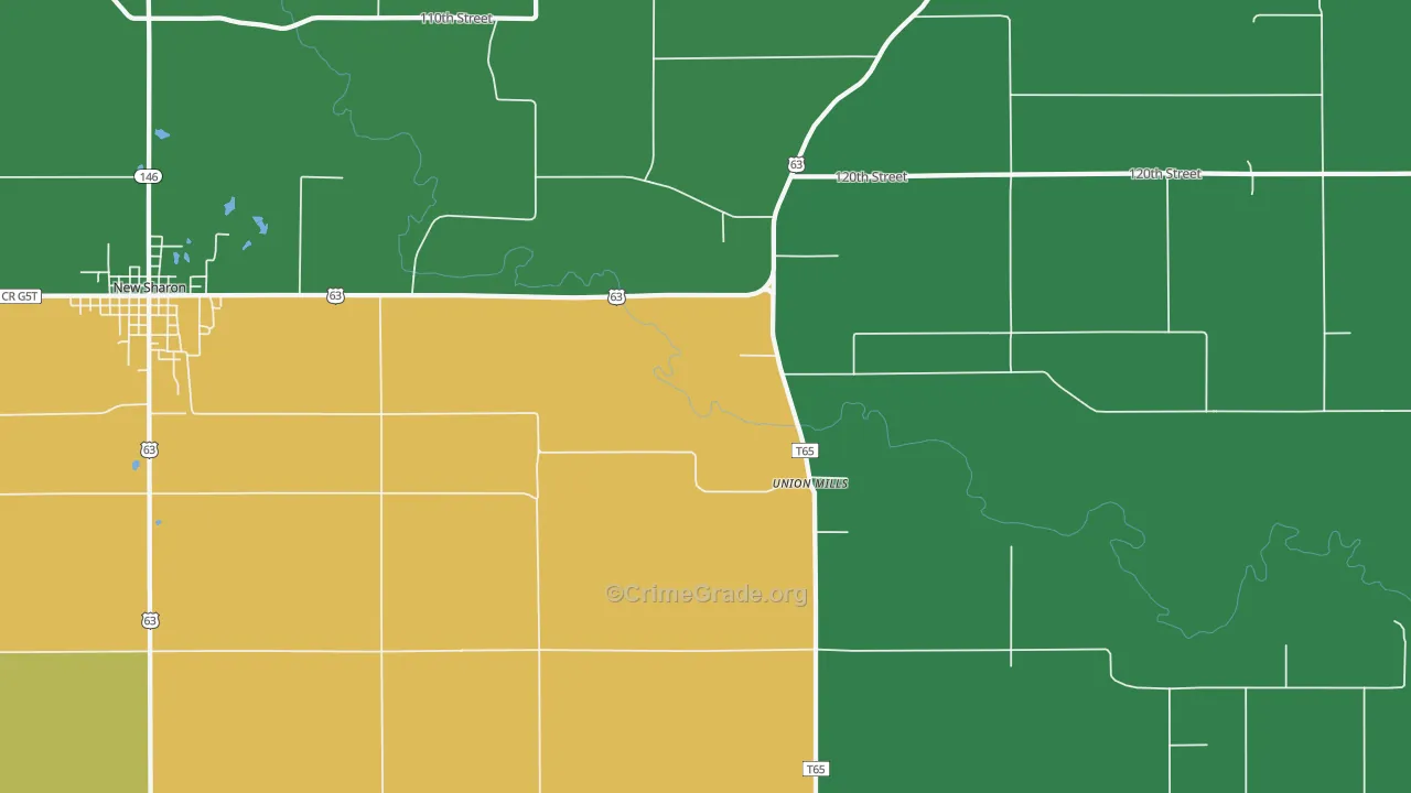 Union Mills, IA Map of Theft Rates