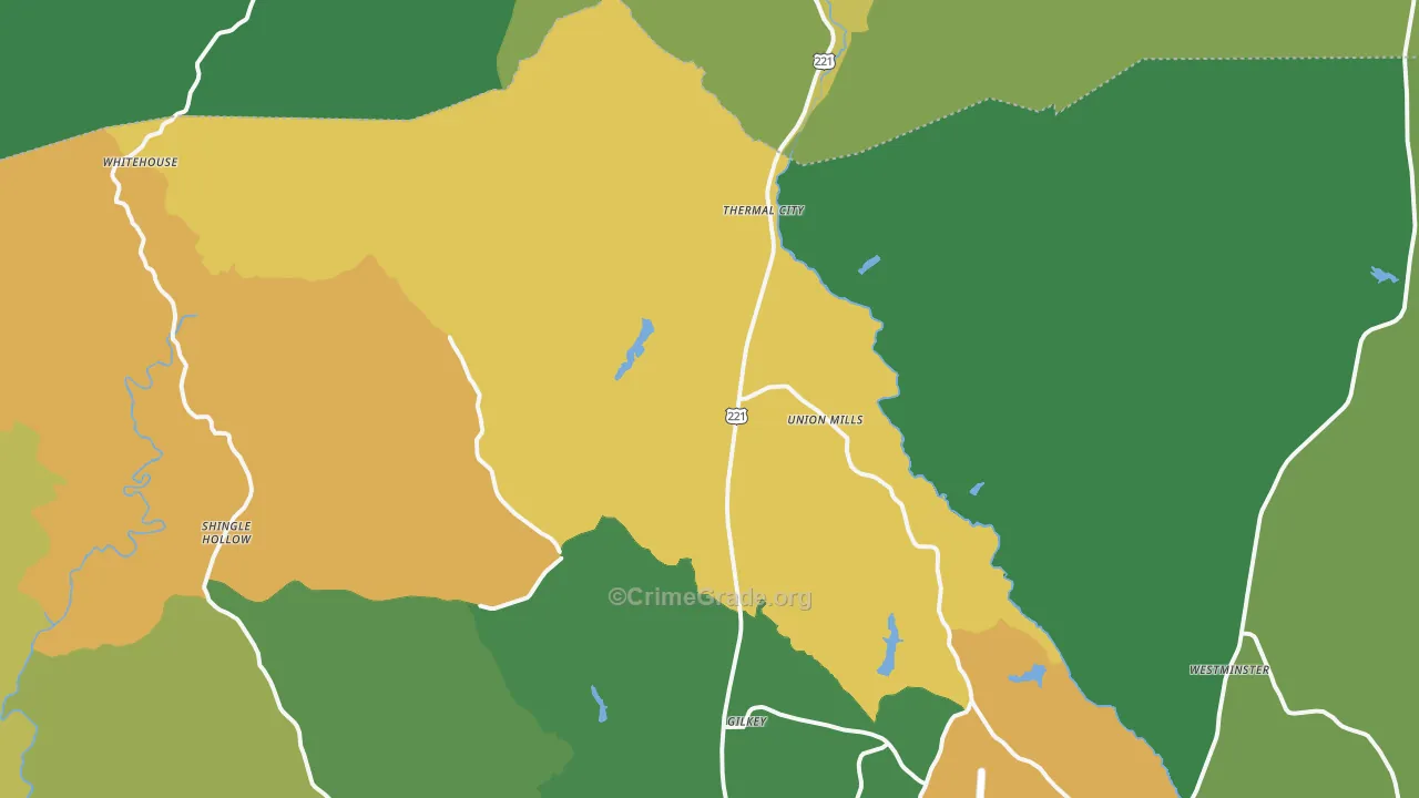 Union Mills, NC Map of Theft Rates