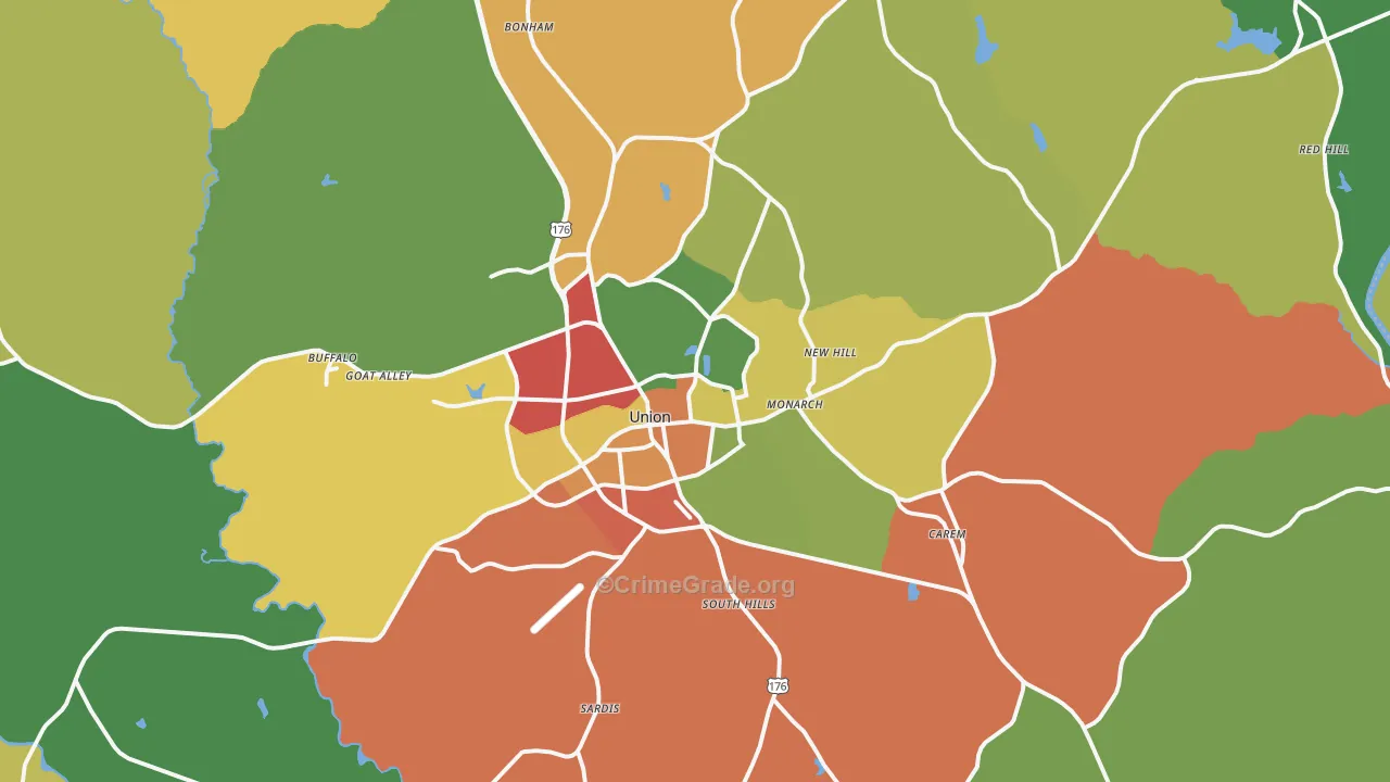 Union, SC Map of Theft Rates