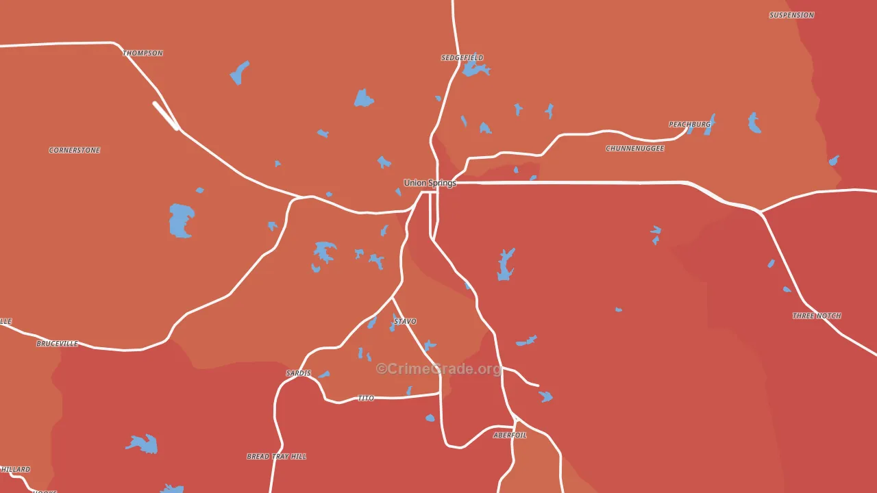 Union Springs, AL Map of Theft Rates