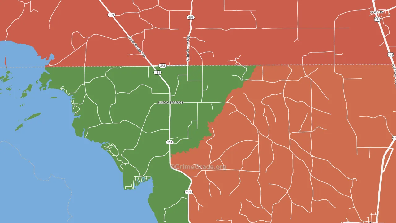 Union Springs, LA Map of Theft Rates