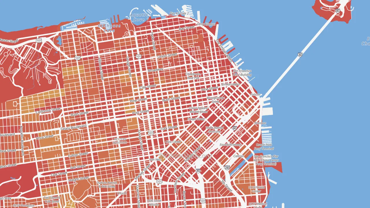 Union Square, San Francisco, CA Map of Theft Rates