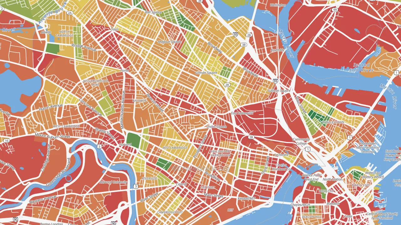 Union Square, Somerville, MA Map of Theft Rates