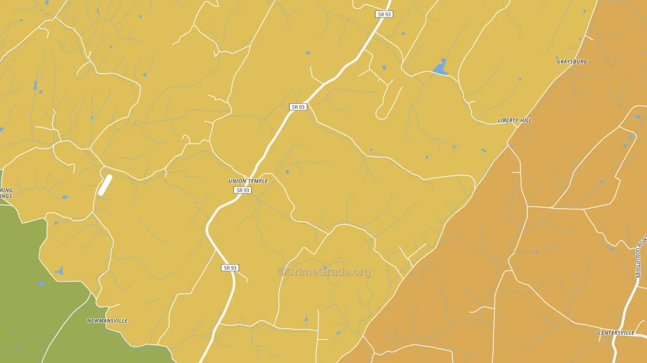 Union Temple, TN Map of Theft Rates