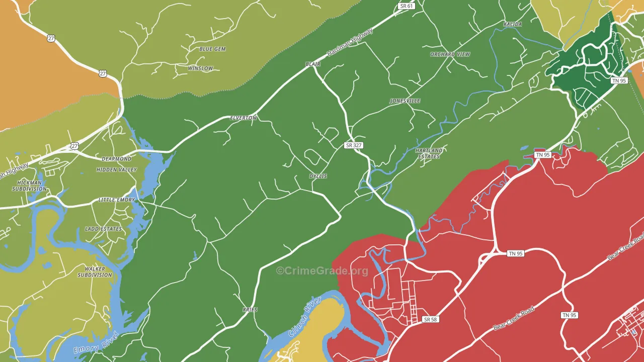 Union, TN Map of Theft Rates