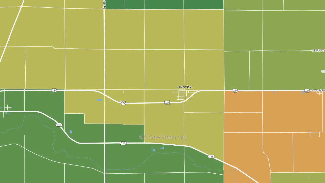 Uniondale, IN Map of Theft Rates