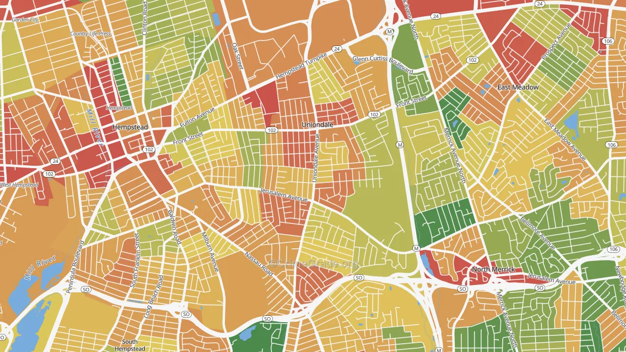 Uniondale, NY Map of Theft Rates