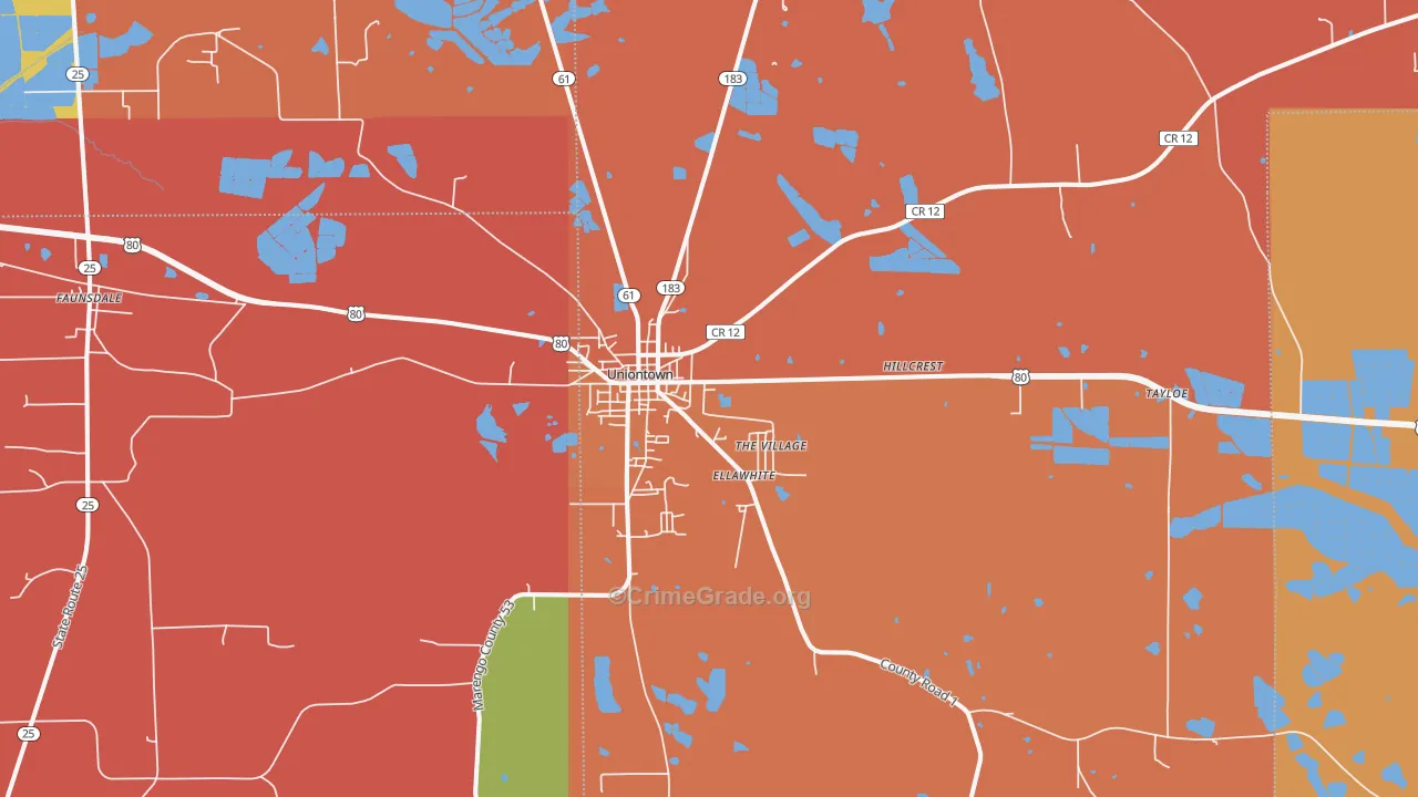 Uniontown, AL Map of Theft Rates