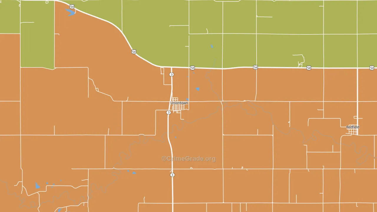 Uniontown, KS Map of Theft Rates
